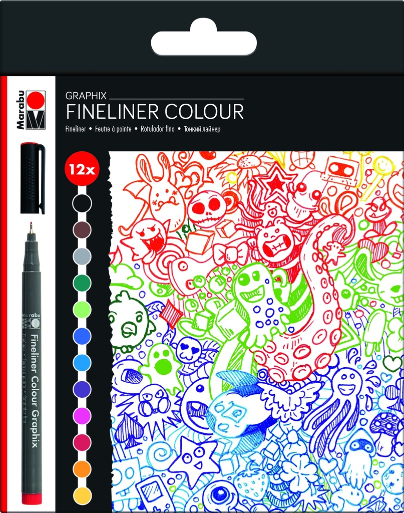 [MA-0146000000100] Marabu, Graphix, Fineliner Colour 12pc DOODLE SUPREME