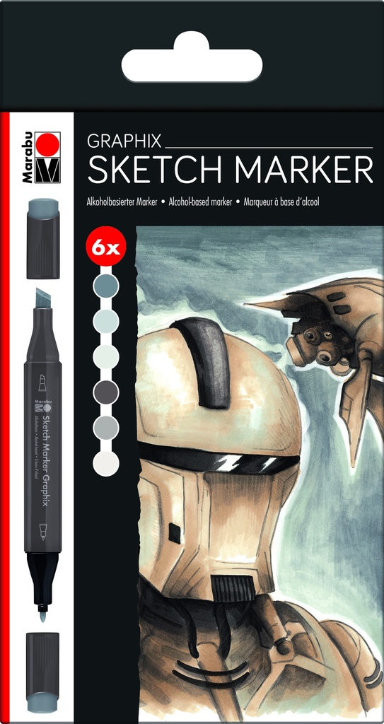 [MA-0148000000101] Marabu, Graphix, Sketch Marker 6pc (ALPHA ROBOT)