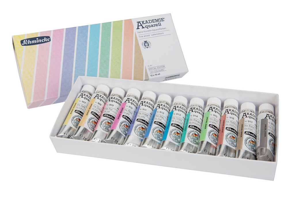 [SM_75767097] Schmincke, Akademie Aqua boxes, "Icy colours" Cardboard set 12 x 15 ml